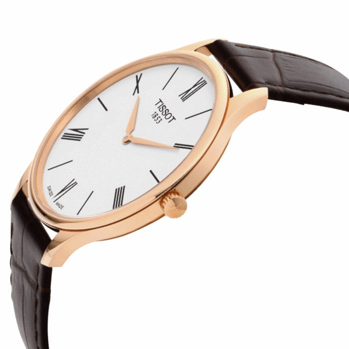 Tissot Tradition 5.5 White Dial Brown Leather Strap Watch for Men - T063.409.36.018.00
