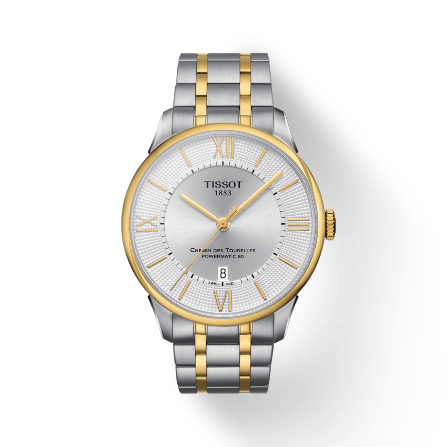 Tissot Chemin Des Tourelles Powermatic 80 Silver Dial Two Tone Steel Strap Watch For Men - T099.407.22.038.00