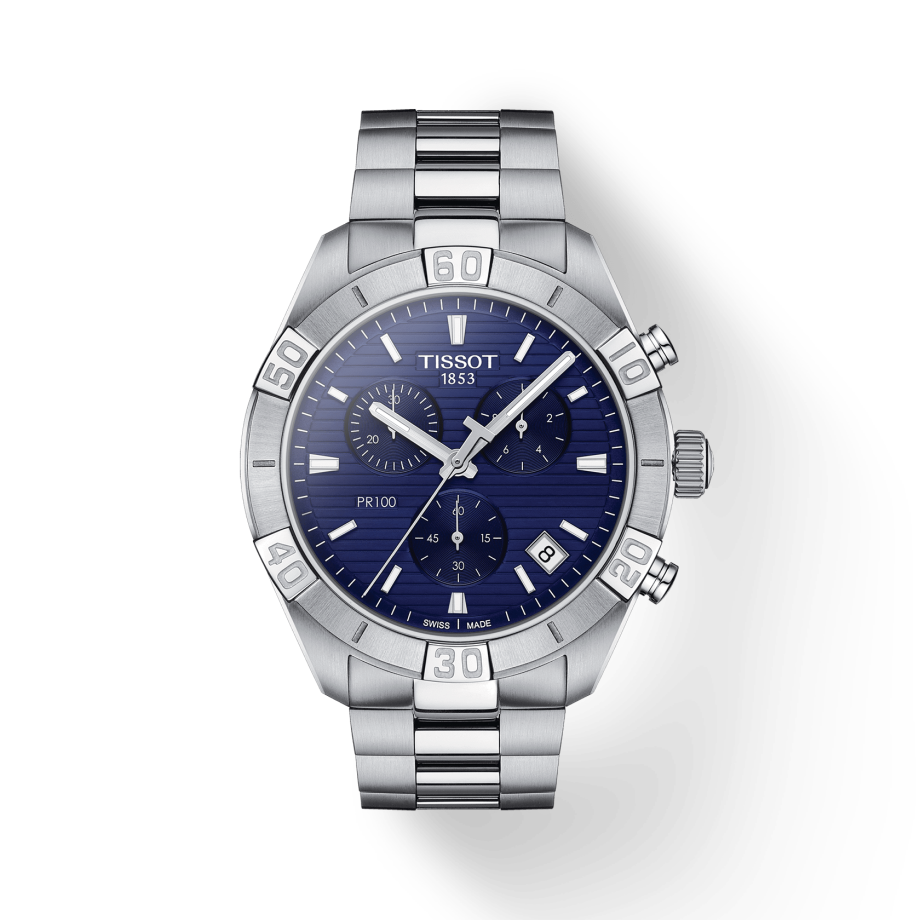 Tissot PR 100 Sport Quartz Chronograph Blue Dial Silver Steel Strap Watch For Men - T101.617.11.041.00