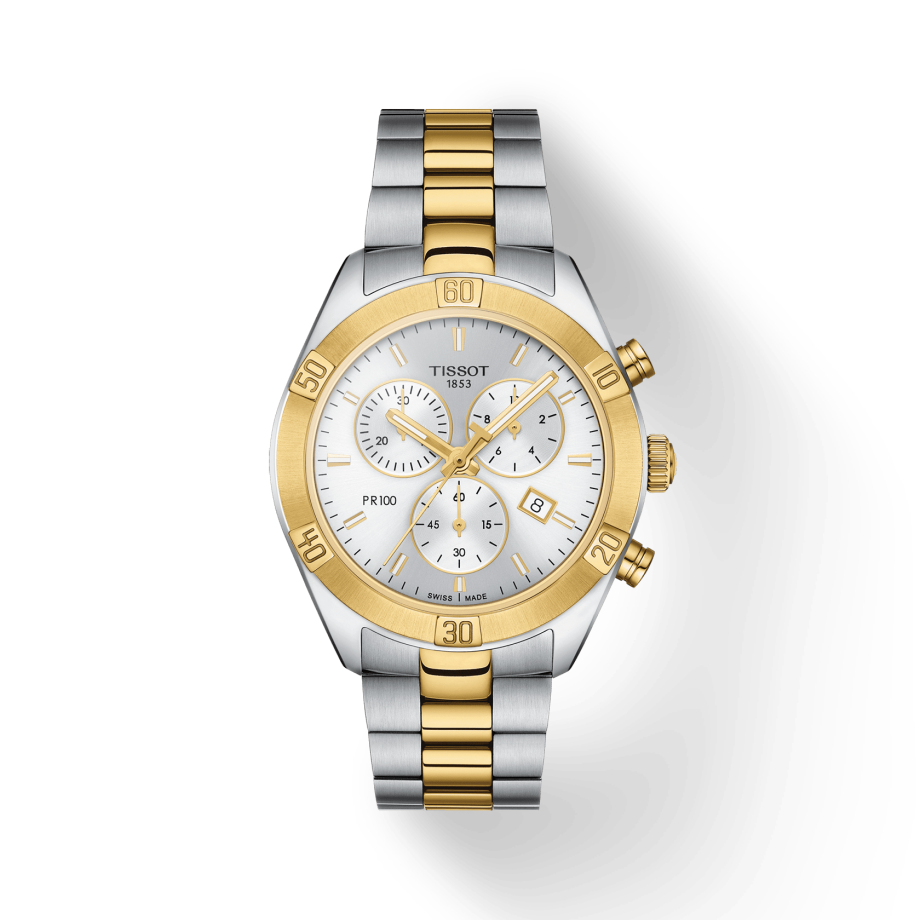 Tissot PR 100 Sport Chic Chronograph Silver Dial Two Tone Steel Strap Watch For Women - T101.917.22.031.00