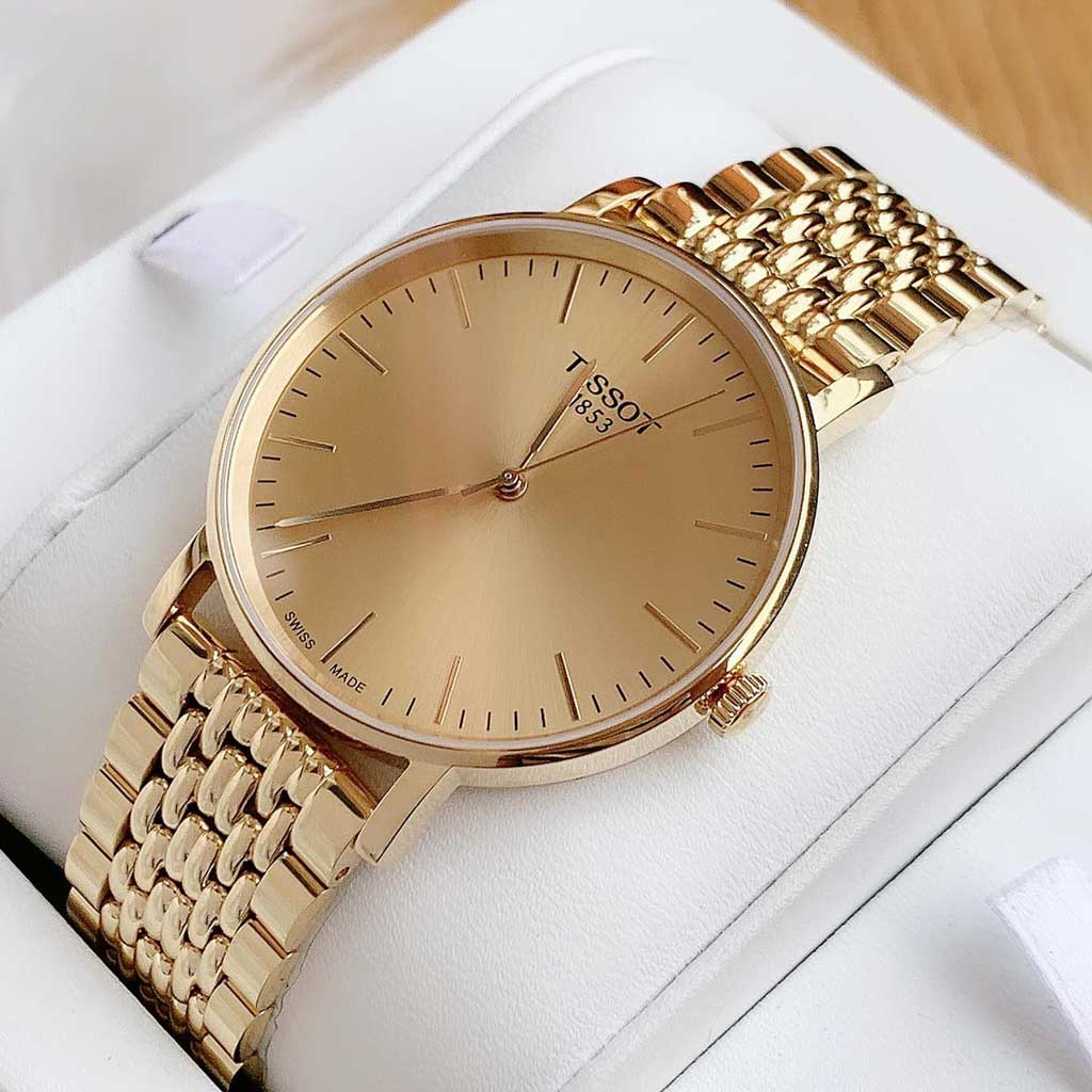 Tissot T Classic Everytime Medium Gold Dial Gold Mesh Bracelet Watch For Men - T109.410.33.021.00