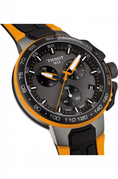 Tissot T Race Cycling Chronograph Black Dial Two Tone Rubber Strap Watch For Men - T111.417.37.441.04