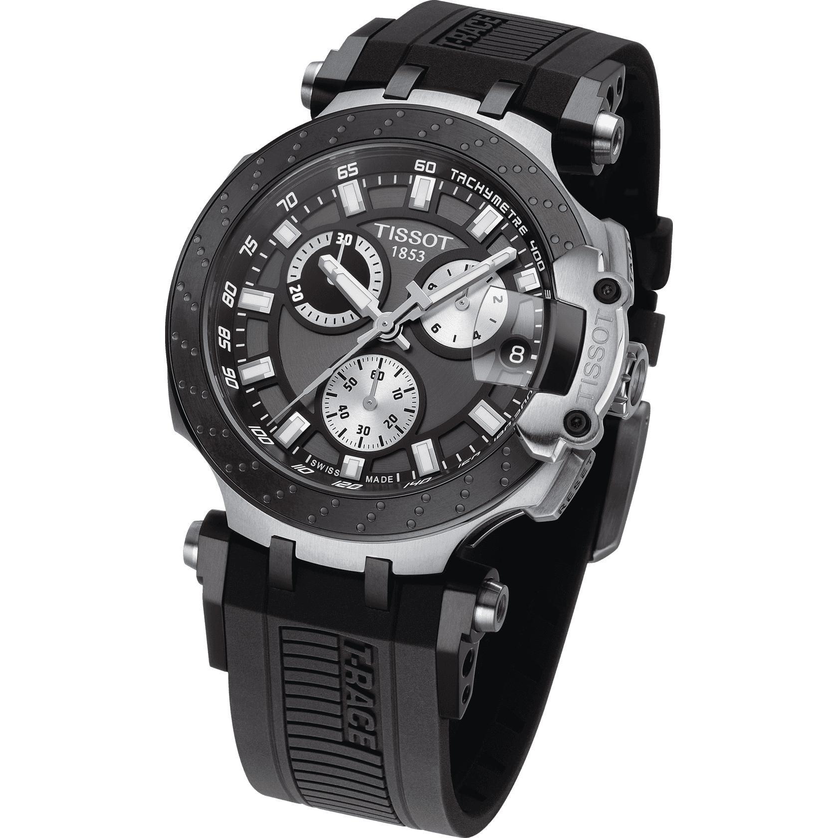Tissot T Race Chronograph Anthracite Black Dial Black Silicone Strap Watch For Men - T115.417.27.061.00