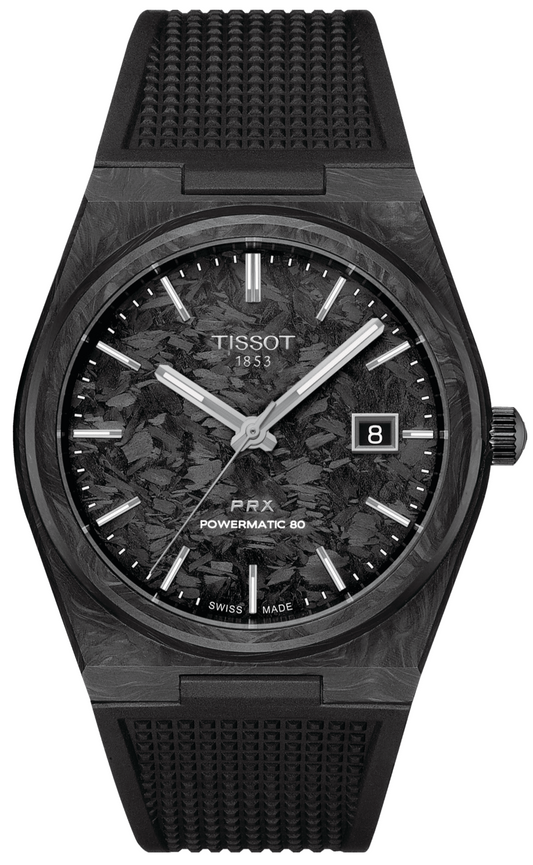 Tissot PRX Powermatic 80 Carbon Black Dial Black Rubber Strap Watch for Men - T137.907.97.201.00