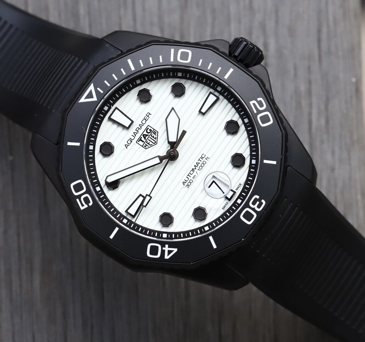 Tag Heuer Aquaracer Professional 300 Automatic White Dial Black Rubber Strap Watch for Men - WBP201D.FT6197