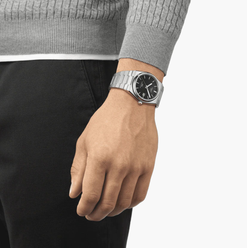 Tissot PRX Powermatic 80 Black Dial Silver Steel Strap Watch For Men - T137.407.11.051.00