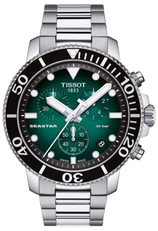 Tissot Seastar 1000 Chronograph Green Dial Silver Steel Strap Watch For Men - T120.417.11.091.01