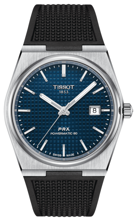 Tissot PRX Powermatic 80 Blue Dial Black Rubber Strap Watch for Men - T137.407.17.041.00