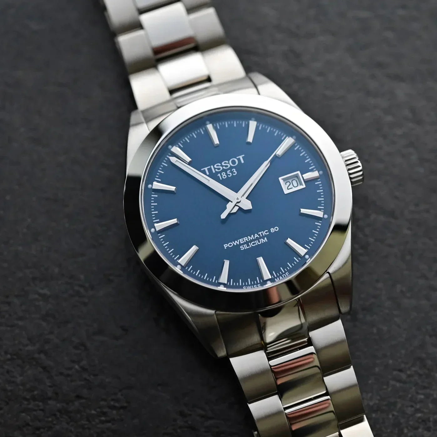 Tissot Gentlemen Powermatic 80 Silicium Blue Dial Silver Steel Strap Watch For Men - T127.407.11.041.00