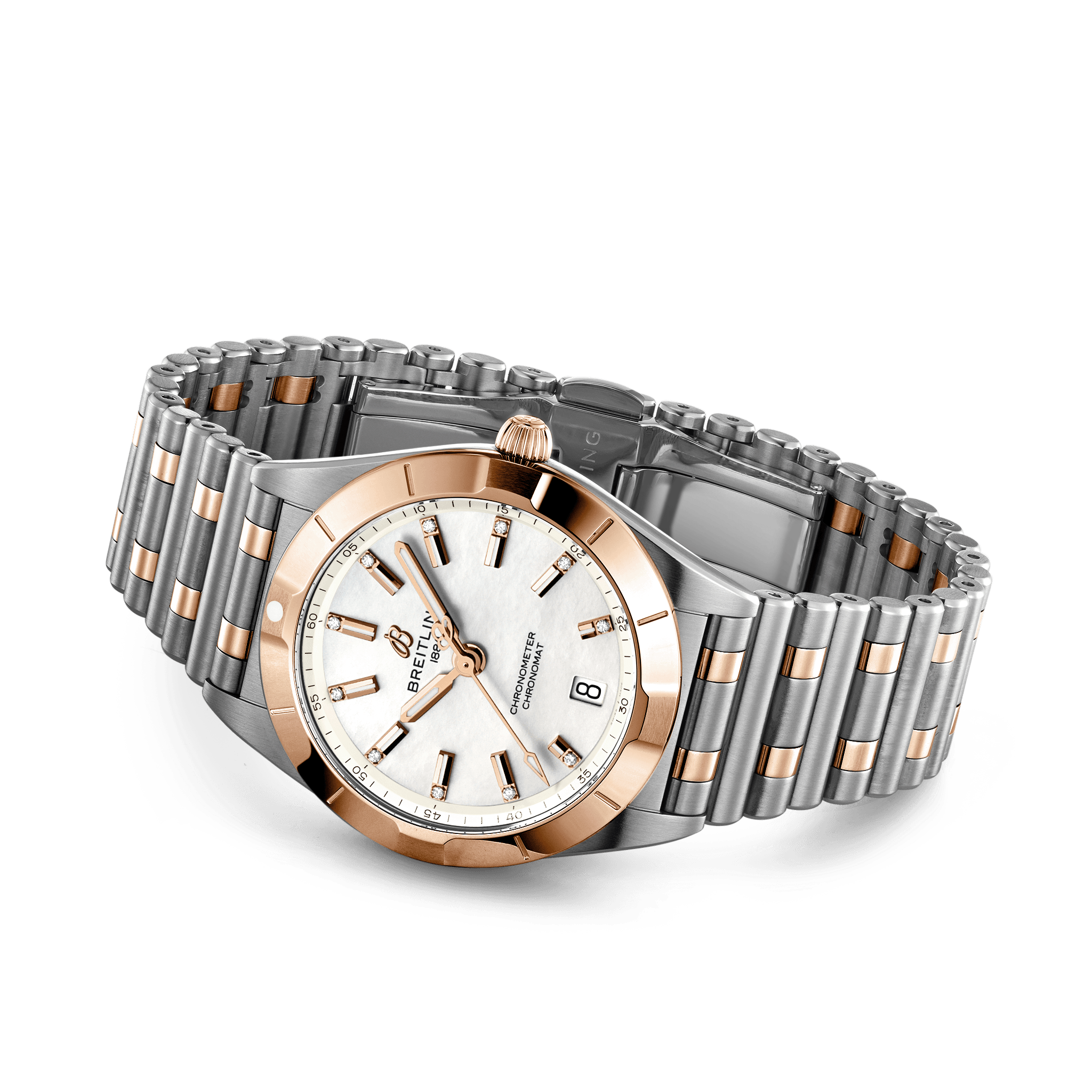 Breitling Chronomat B02 18K Red Gold White Dial Two Tone Steel Strap Watch for Men - U77310101A2U1