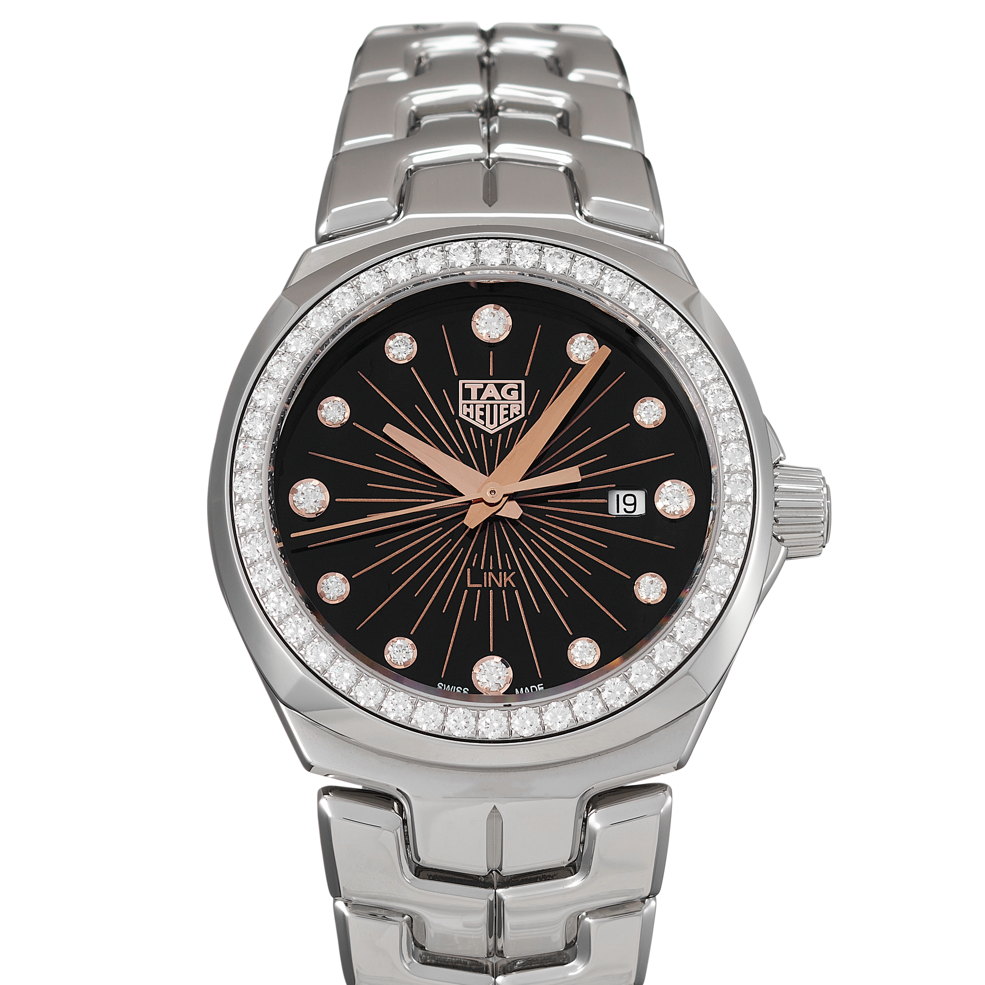 Tag Heuer Link Quartz Diamonds Black Dial Silver Steel Strap Watch for Men - WBC131G.BA0649
