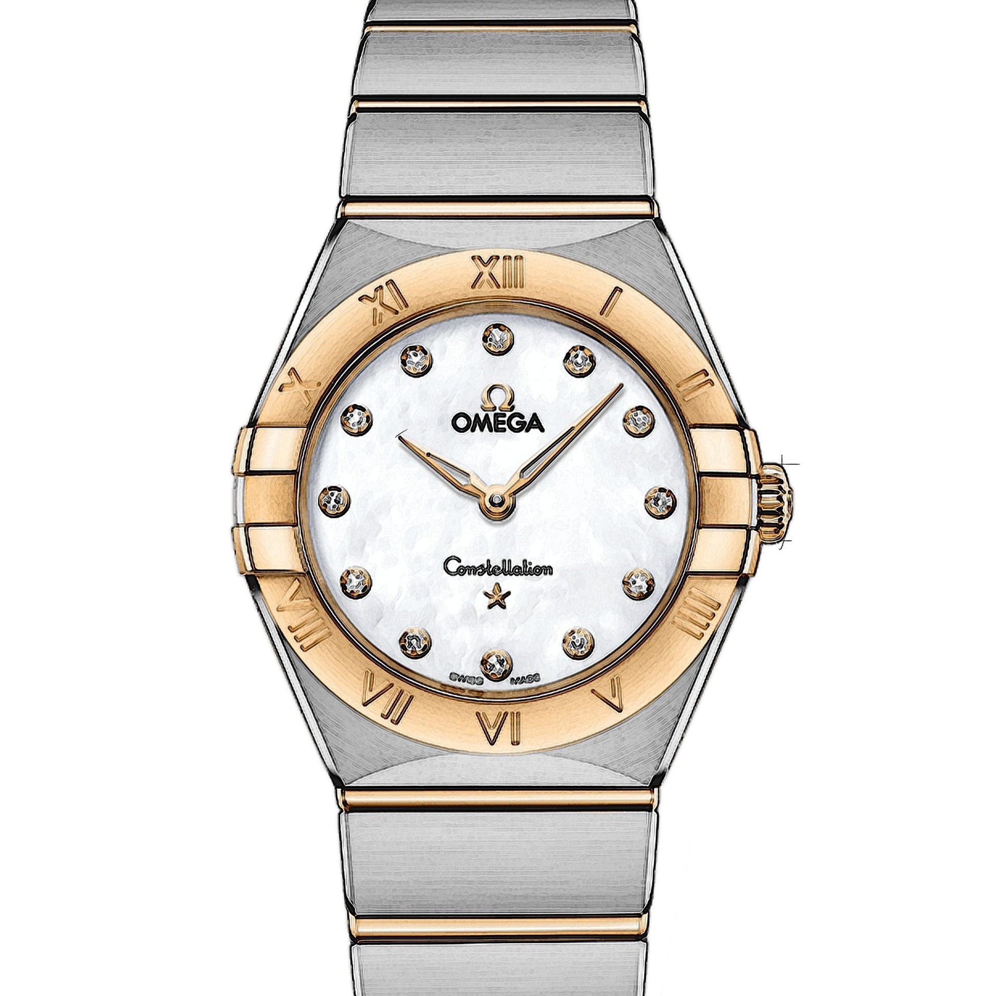 Omega Constellation Manhattan Mother of Pearl Dial Two Tone Steel Strap Watch for Women - 131.20.28.60.55.002