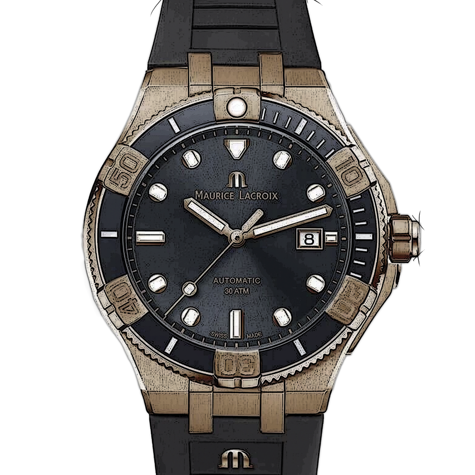 Maurice Lacroix Aikon Venturer Black Dial Black Rubber Strap Watch For Men - AI6058-BRZ0B-330-2