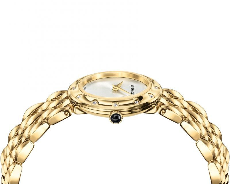 Versace V-Flare Quartz Silver Dial Gold Steel Strap Watch for Women - VEBN00818