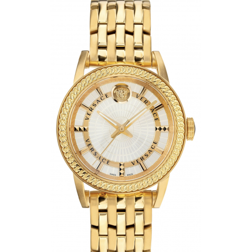 Versace Code Quartz Silver Dial Gold Steel Strap Watch For Men - VEPO00420