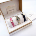 Versace V Virtus Quartz Black Dial Gold Steel Strap Watch For Women - VET300121