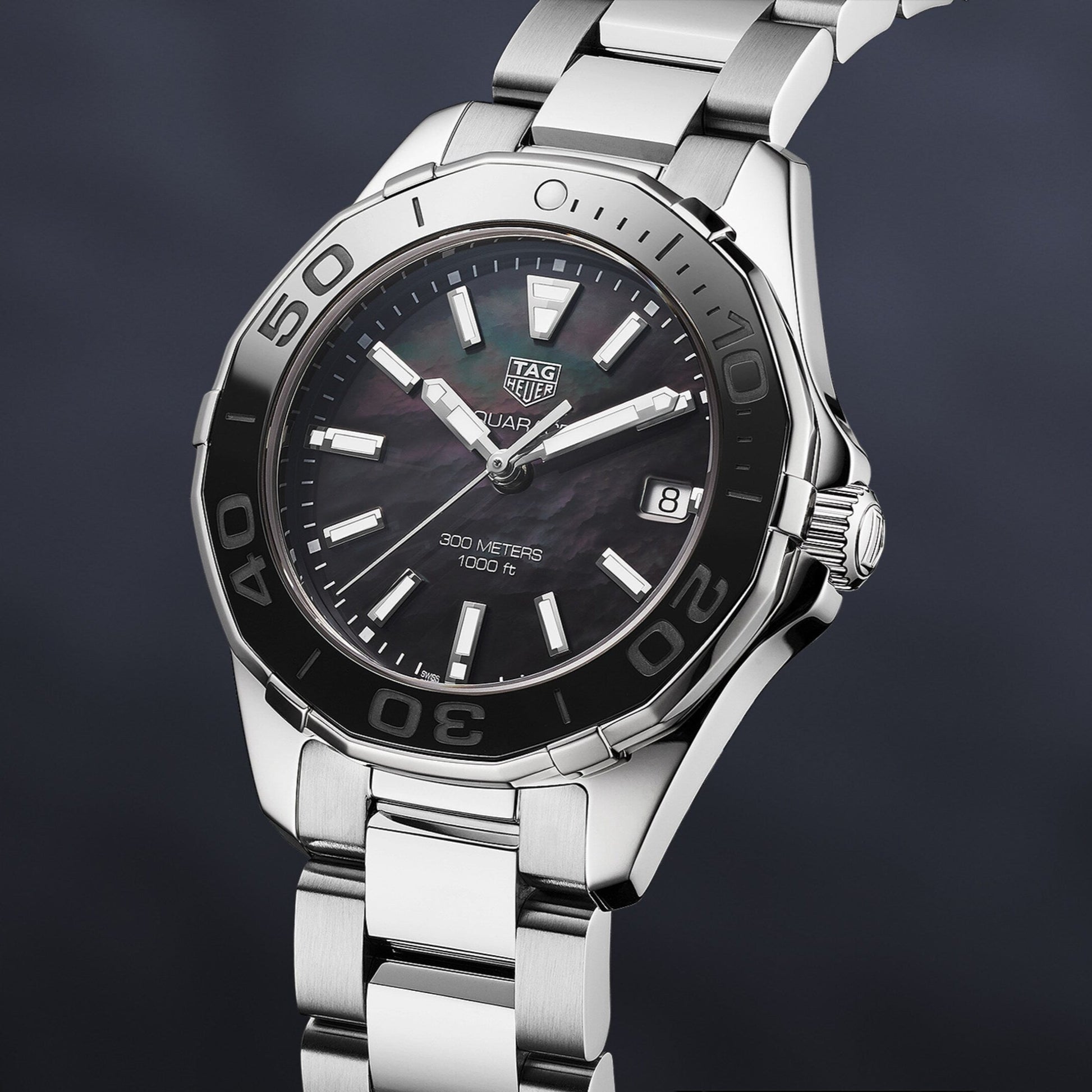 Tag Heuer Aquaracer Quartz Black Dial Silver Steel Strap Watch for Women - WAY131K.BA0748