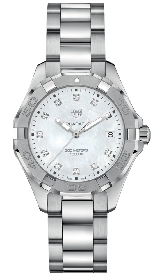 Tag Heuer Aquaracer Diamonds Mother of Pearl Dial Silver Steel Strap Watch for Women - WBD131B.BA0748