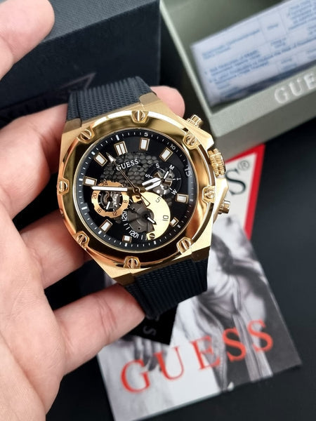Guess Third Gear Multifunction Black Dial Black Rubber Strap Watch for Men - GW0334G2