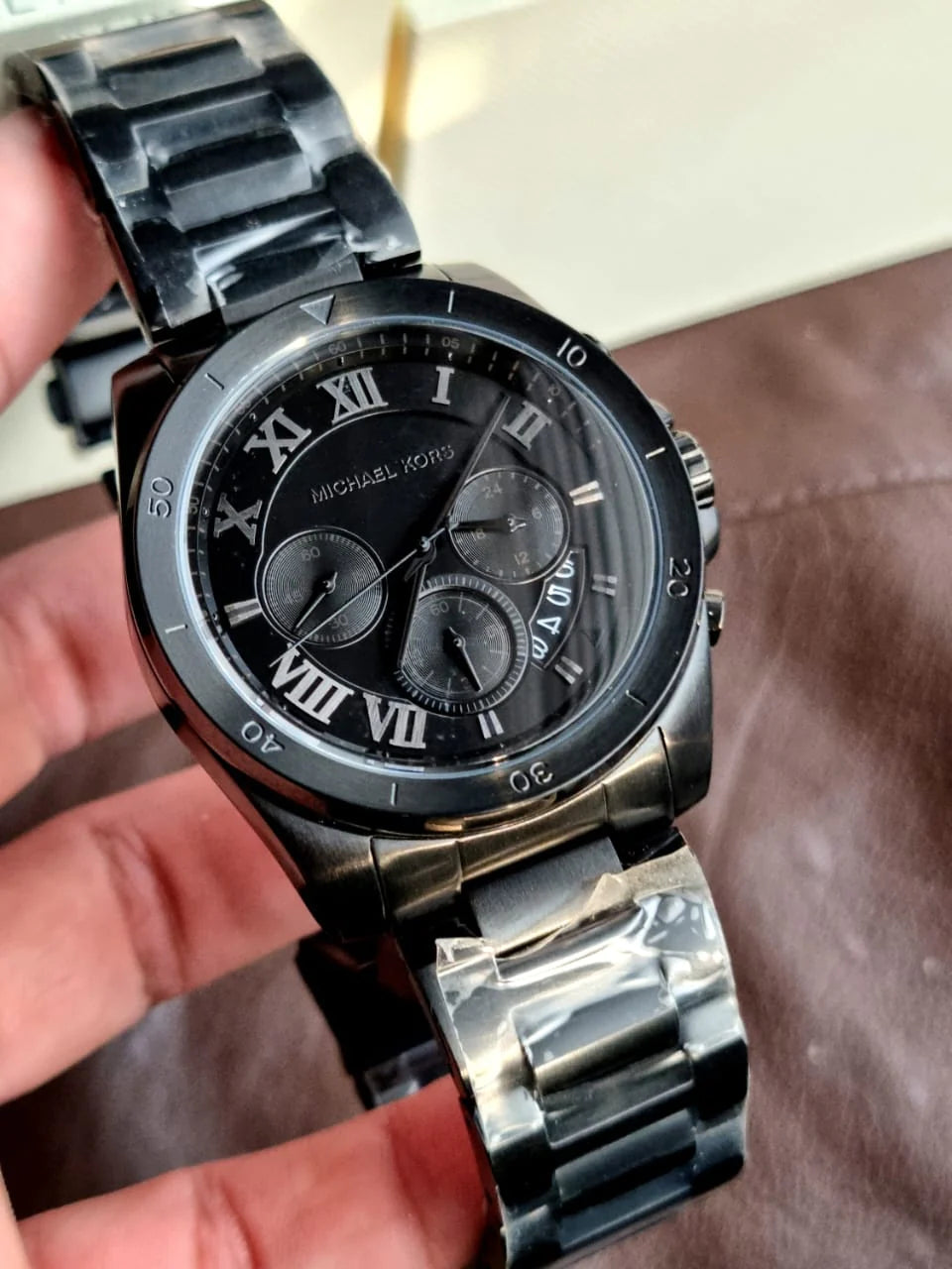 Michael Kors Brecken Chronograph Black Dial Black Steel Strap Watch For Men - MK8482