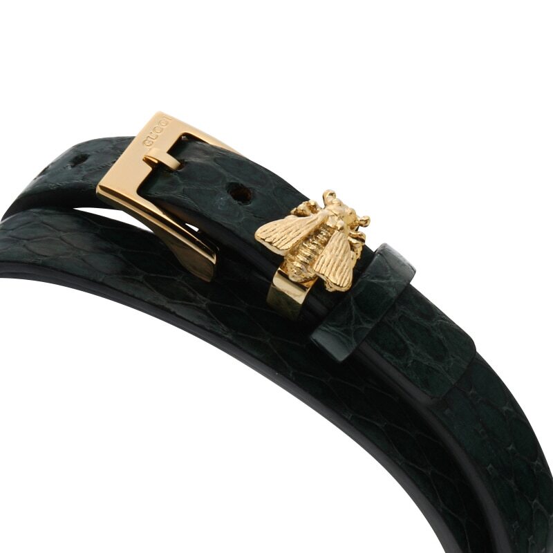 Gucci G Frame Double Mother of Pearl Dial Green Leather Strap Watch For Women - YA128525
