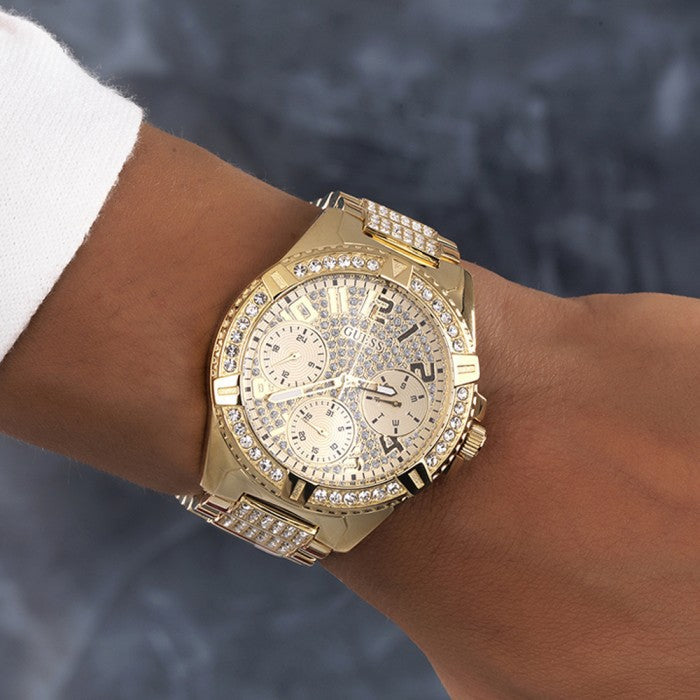 Guess Frontier Diamonds Gold Dial Gold Steel Strap Watch For Women - W1156L2