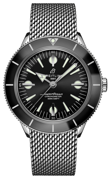 Breitling Superocean Heritage '57 Black Dial Silver Mesh Bracelet Watch for Men - A10370121B1A1
