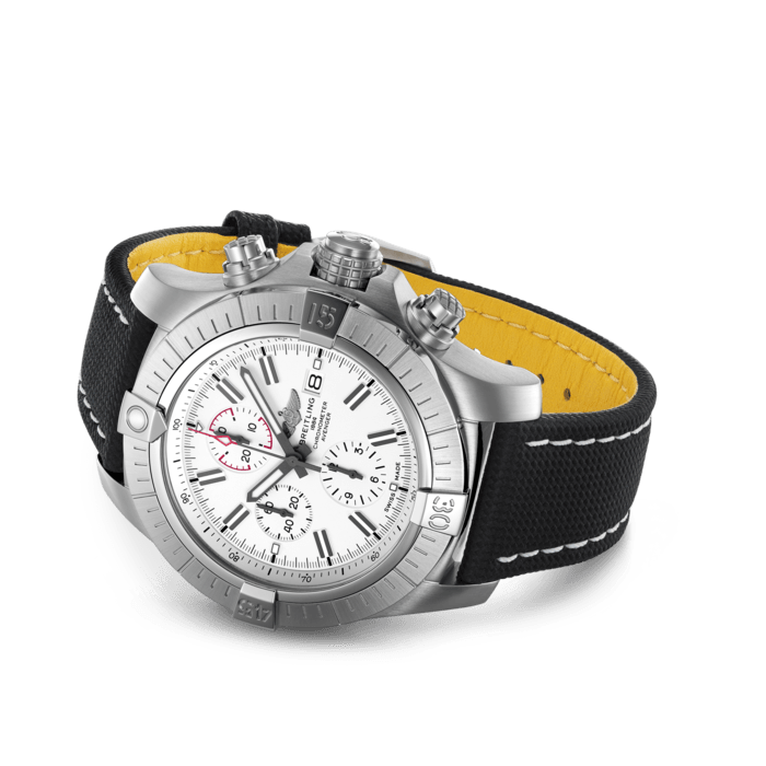 Breitling Super Avenger Chronograph 48 White Dial Black Nylon Strap Watch for Men - A133751A1A1X1
