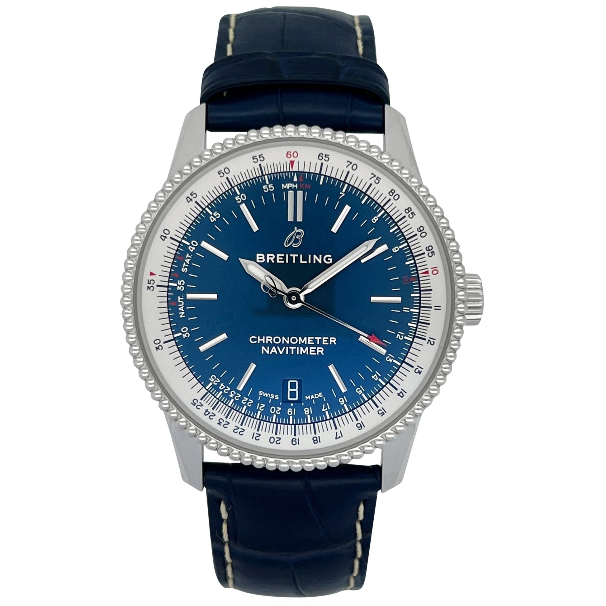 Breitling Navitimer Automatic 38mm Blue Dial Blue Leather Strap Mens Watch - A17325211C1P1