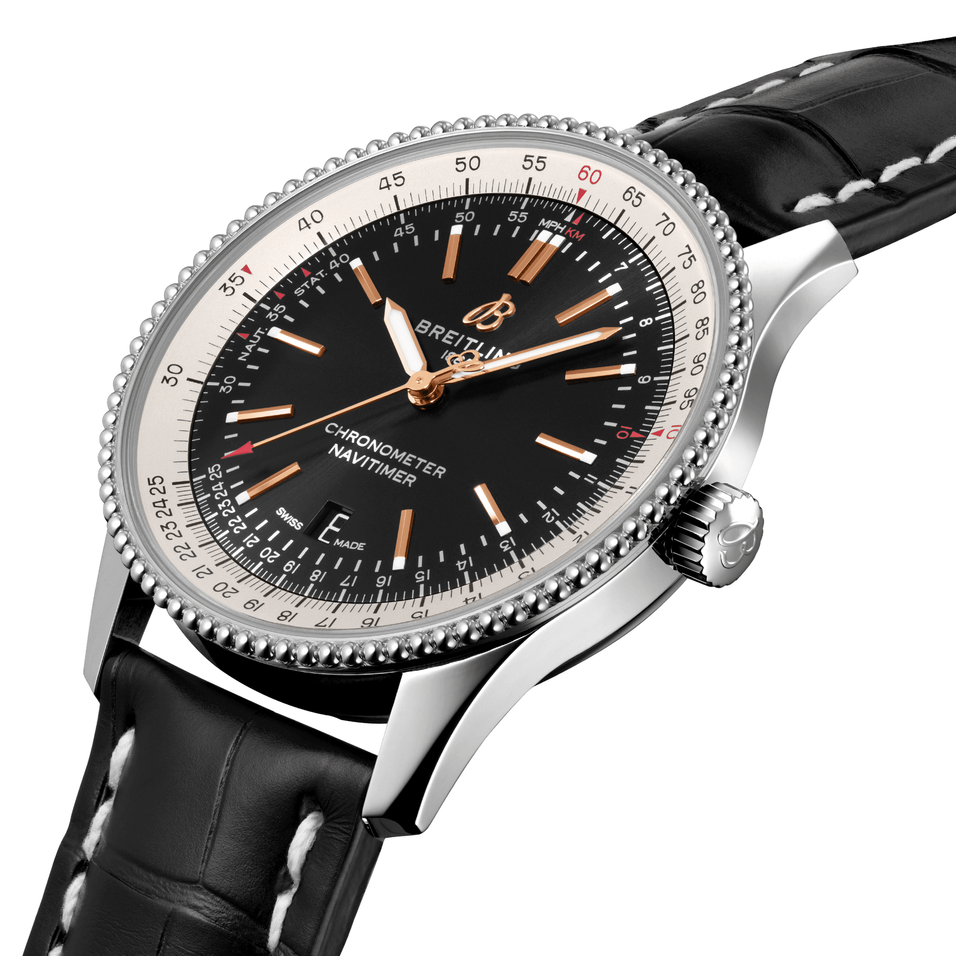 Breitling Navitimer 1 Automatic 41mm Black Dial Black Leather Strap Mens Watch - A17326211B1P1
