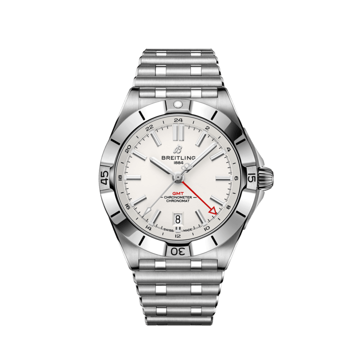 Breitling Chronomat GMT 40 White Dial Silver Steel Strap Watch for Men - A32398101A1A1