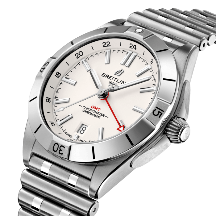 Breitling Chronomat GMT 40 White Dial Silver Steel Strap Watch for Men - A32398101A1A1
