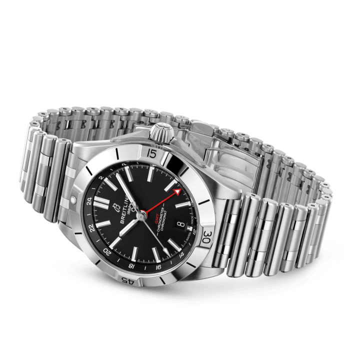 Breitling Chronomat GMT 40 Automatic Black Dial Silver Steel Strap Watch for Men - A32398101B1A1