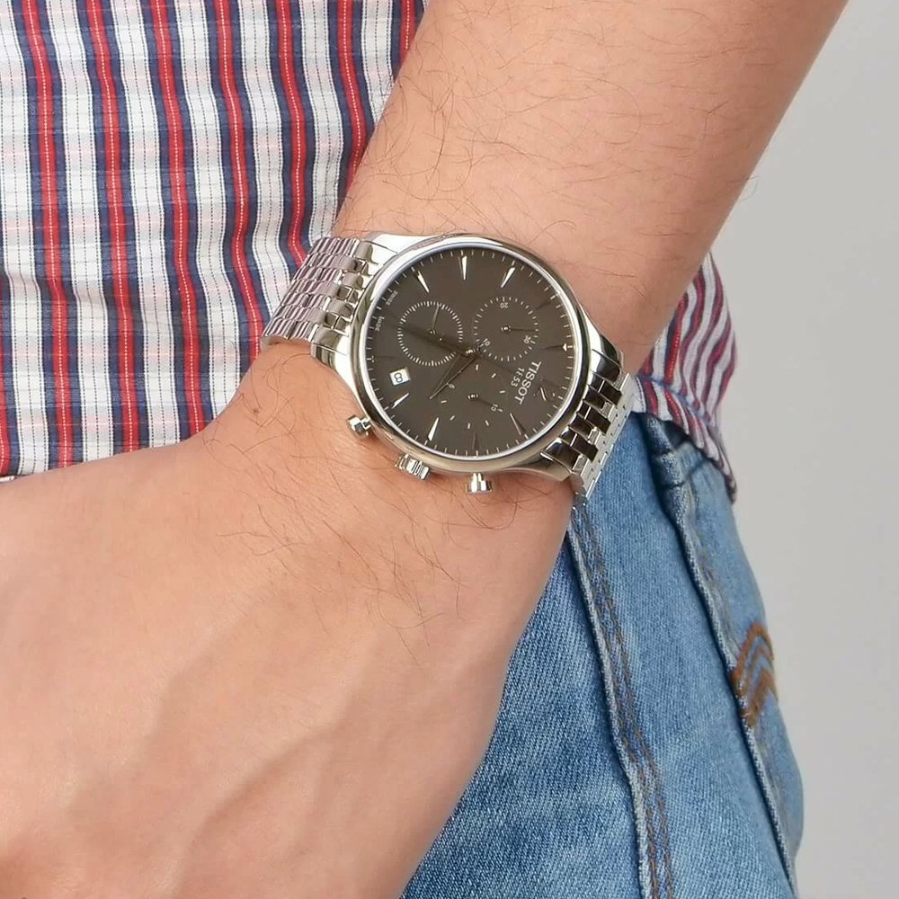Tissot T Classic Tradition Chronograph Black Dial Silver Steel Strap Watch For Men - T063.617.11.067.00