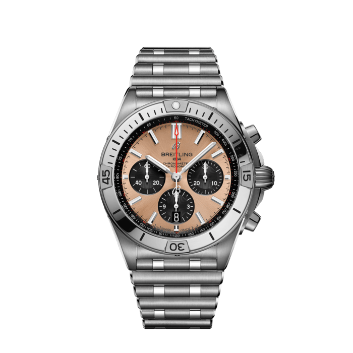 Breitling Chronomat B01 42 Brown Dial Silver Steel Strap Watch for Men - AB0134101K1A1