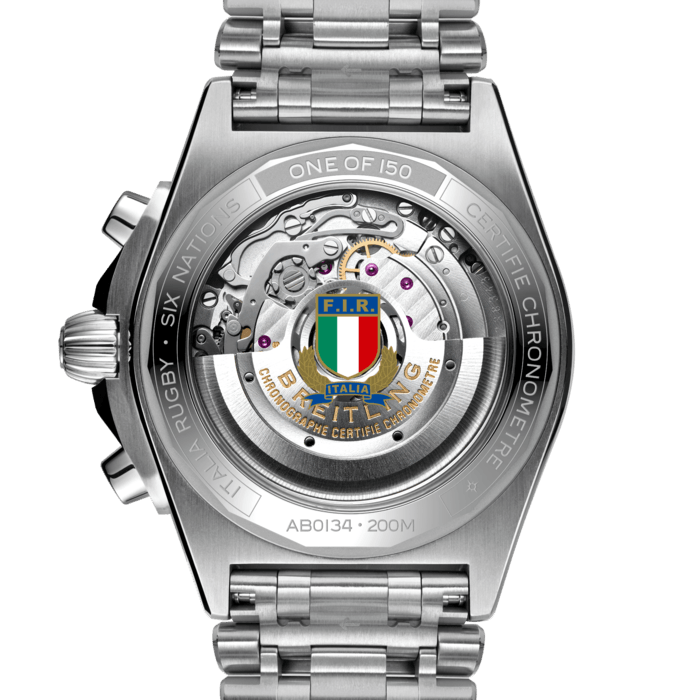 Breitling Chronomat B01 42 Six Nations Italy Blue Dial Silver Steel Strap Watch for Men - AB0134A41C1A1