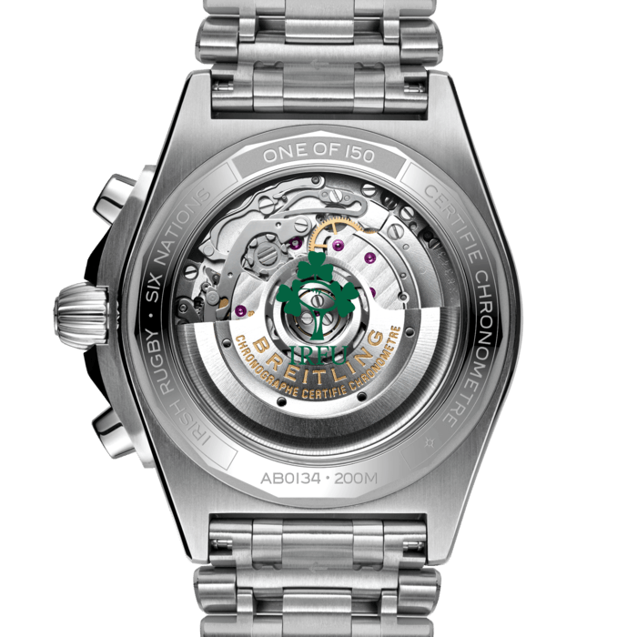 Breitling Chronomat B01 42 Six Nations Ireland Green Dial Silver Steel Strap Watch for Men - AB0134A91L1A1