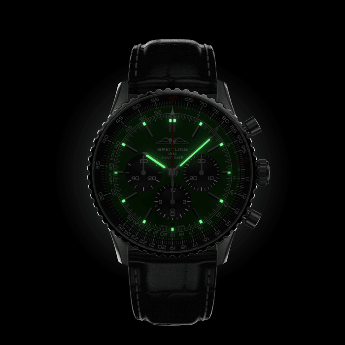 Breitling Navitimer B01 Chronograph 46 Green Dial Black Leather Strap Watch for Men - AB0137241L1P1