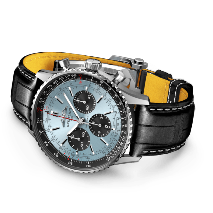 Breitling Navitimer B01 Chronograph 43 Blue Dial Black Leather Strap Watch for Men - AB0138241C1P1