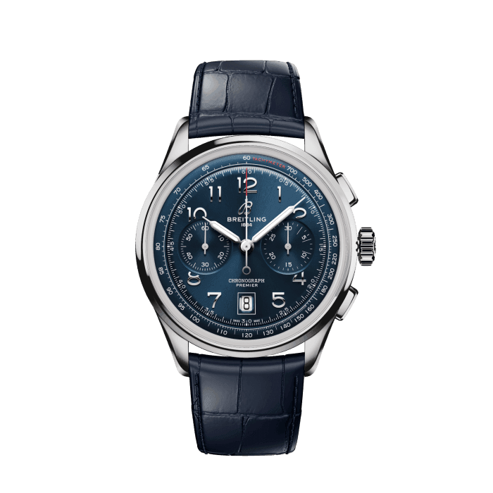 Breitling Premier B01 Chronograph 42 Blue Dial Blue Leather Strap Watch for Men - AB0145171C1P2