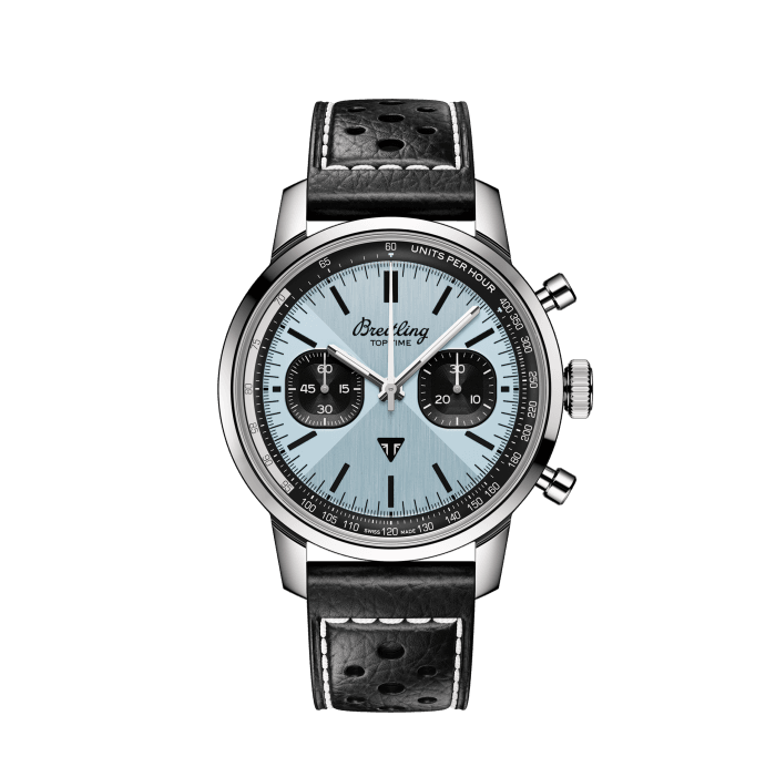 Breitling Top Time B01 Triumph Blue Dial Black Leather Strap Watch for Men - AB01764A1C1X1