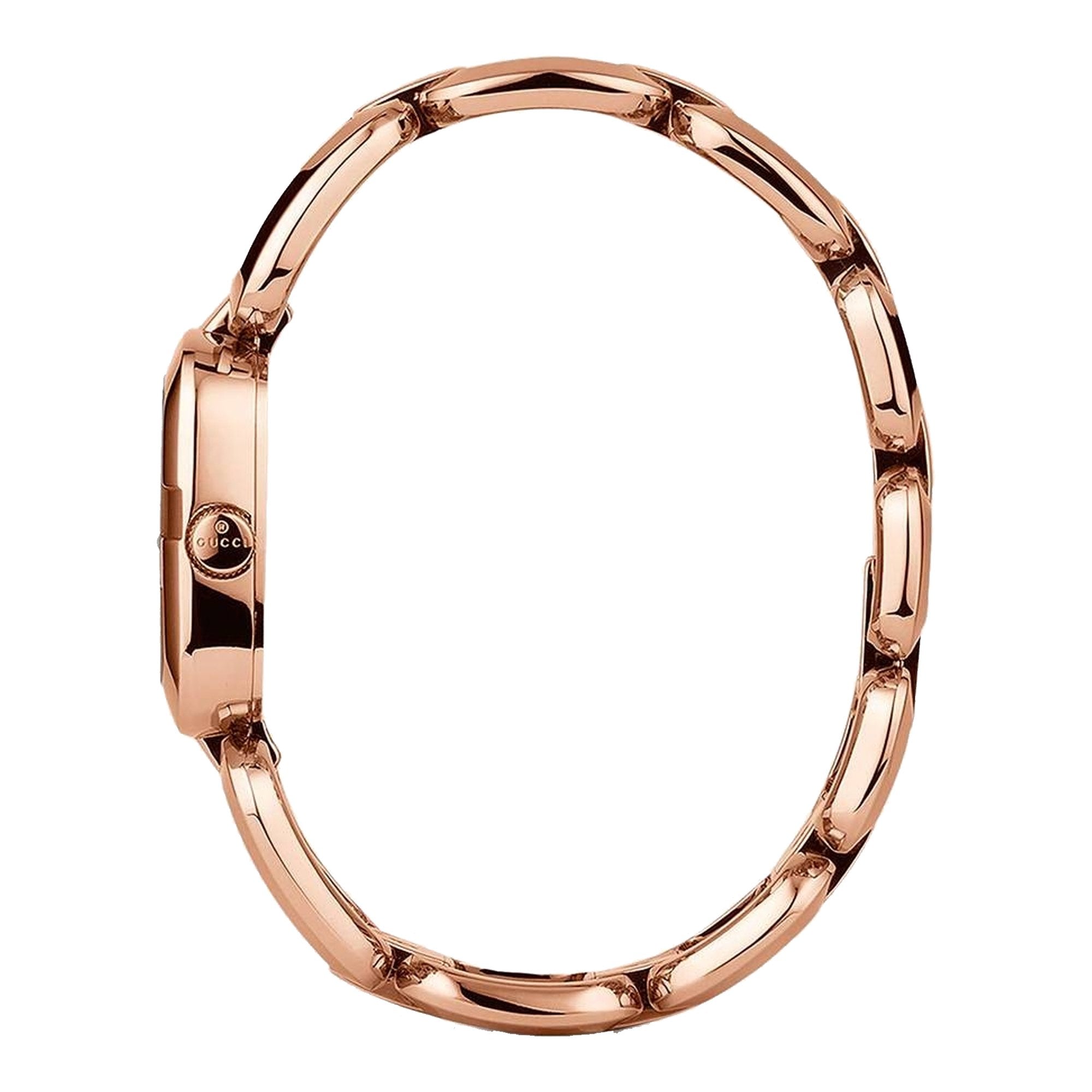 Gucci G Ladies Diamonds Black Dial Rose Gold Steel Strap Watch For Women - YA125512