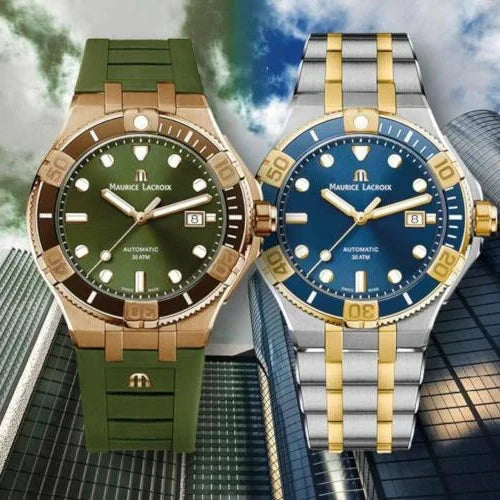 Maurice Lacroix Aikon Venturer Bronze Dial Green Rubber Strap Watch For Men - AI6058-BRZ01-630-1