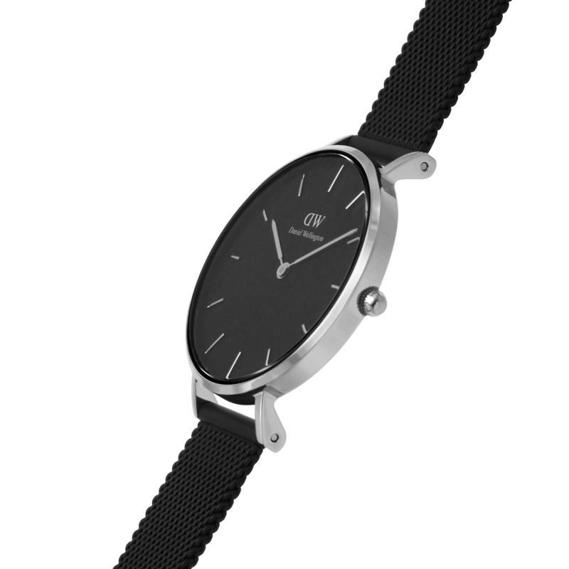 Daniel Wellington Petite Ashfield Black Dial Black Mesh Strap Watch For Women - DW00100202