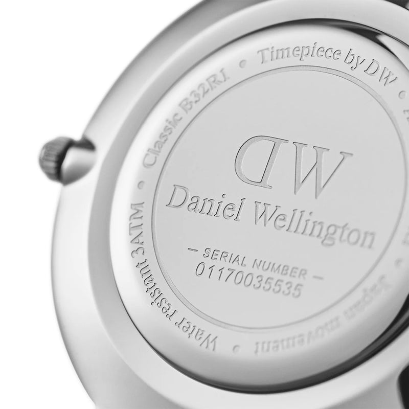 Daniel Wellington Classic Petite Bondi Black Dial White Leather Strap Watch For Women - DW00100284