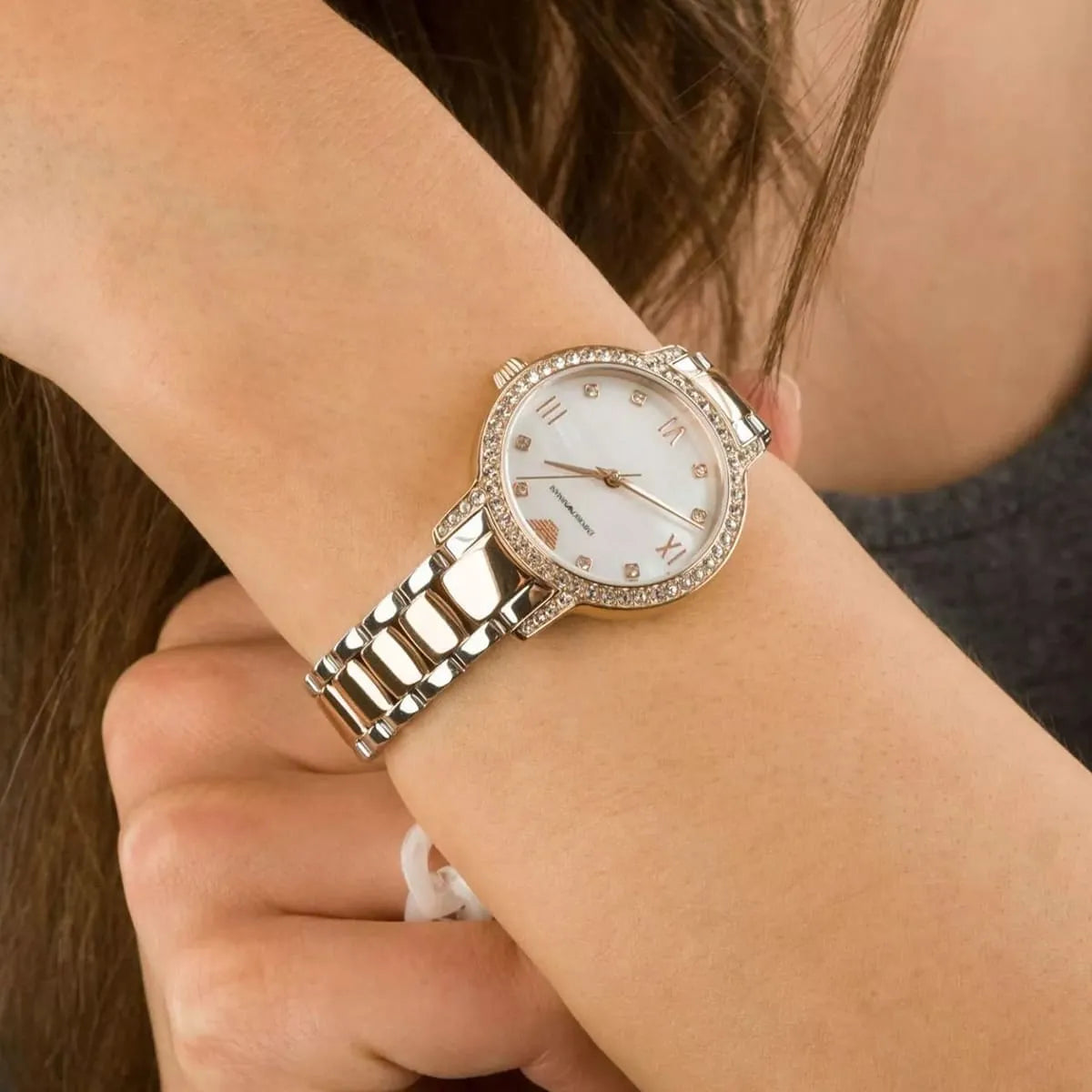 Emporio Armani Cleo Mother of Pearl Dial Two Tone Steel Strap Watch For Women - AR11499