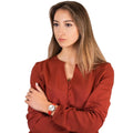 Emporio Armani Gianni T Bar Silver Dial Red Leather Strap Watch For Women - AR1876