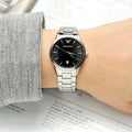 Emporio Armani Classic Quartz Black Dial Silver Steel Strap Watch For Women - AR2441
