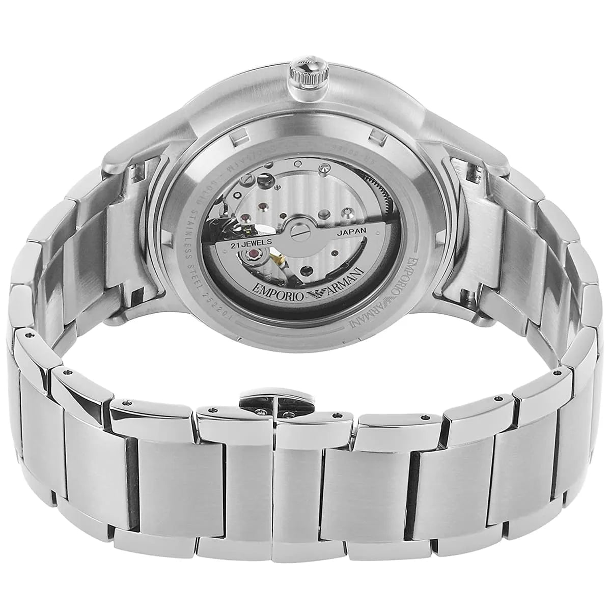 Emporio Armani Meccanico Automatic Black Dial Silver Steel Strap Watch For Men - AR60055