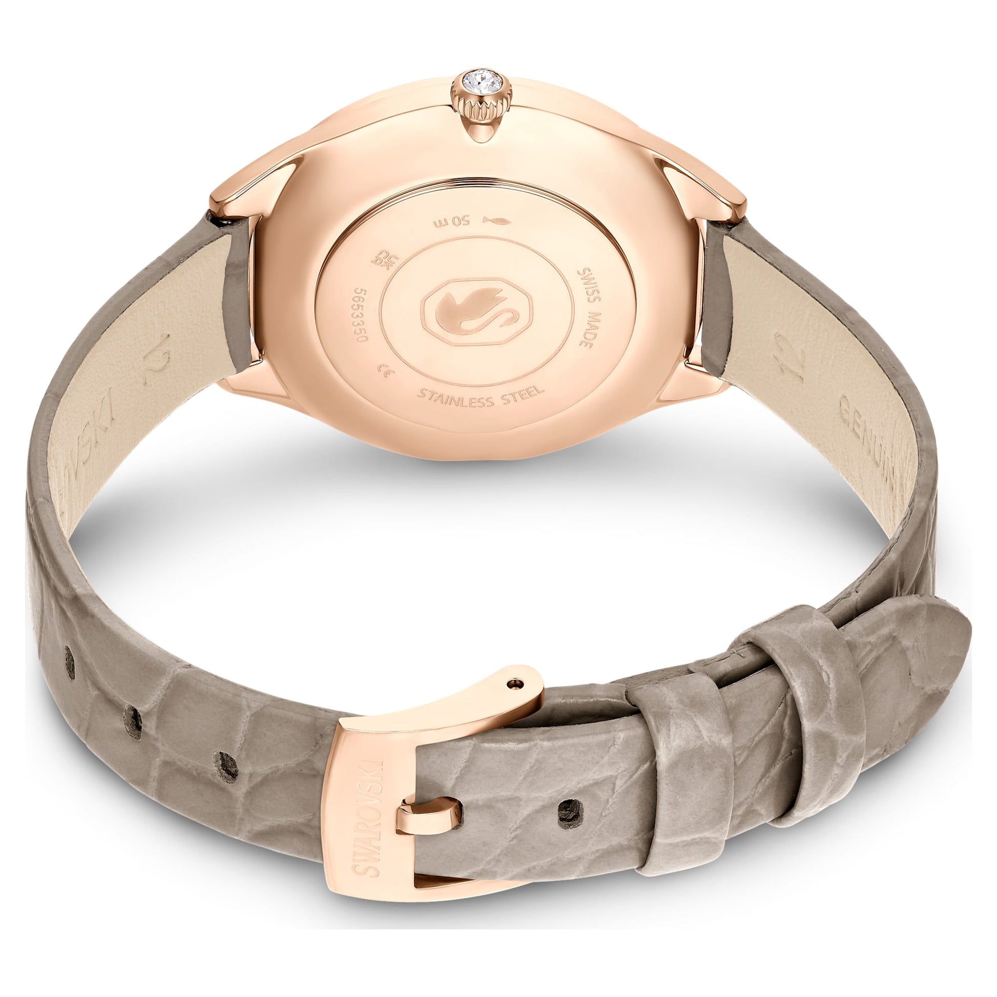 Swarovski Attract Clover Crystals Silver Dial Grey Leather Strap Watch for Women - 5653350